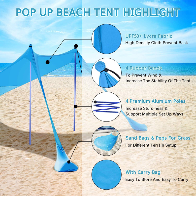 Cheap Goat Tents UPF 50+ Light Sunshade Pop Up Beach Tent, Portable Premium Camping Outdoor Shade Beach Tent Sun Shelter With Sand Shovel   